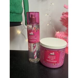 Bath & Body Works MILK BAR BIRTHDAY CAKE Fragrance Mist & Candle Bundle
